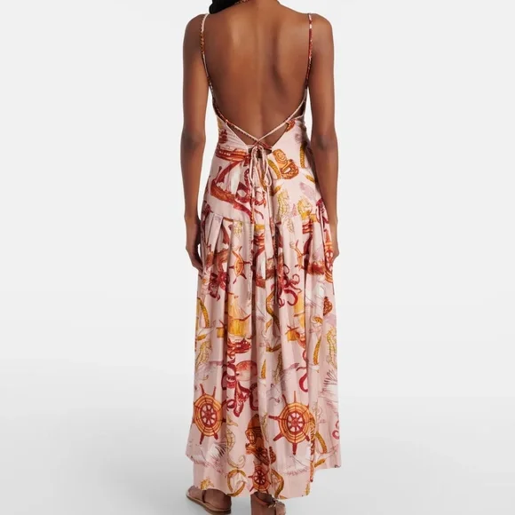 NWT Farm Rio Strappy Linen Maxi Dress Nautical Wonder Casual Beach Pink Sz XL - Picture 2 of 16